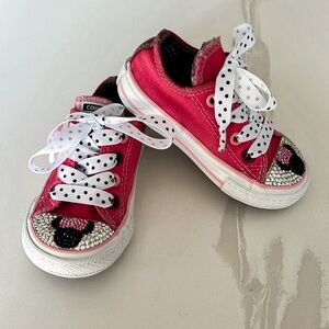 Converse Pink Minnie Mouse Bling Rhinestone Polka Dot Sneakers Little Girl Sz 5